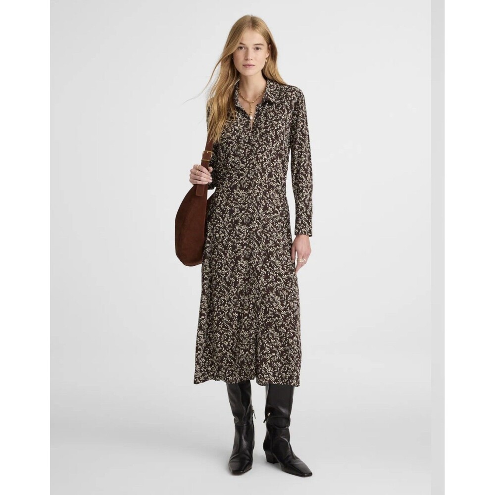NWT Madewell Ruched Midi Dress Buttonfront Chocolate Brown Size 2